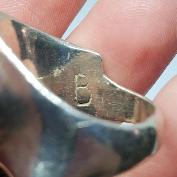 SOLD Modernist Sterling Silver Multicolor Agate Ring - Picture 10 of 11